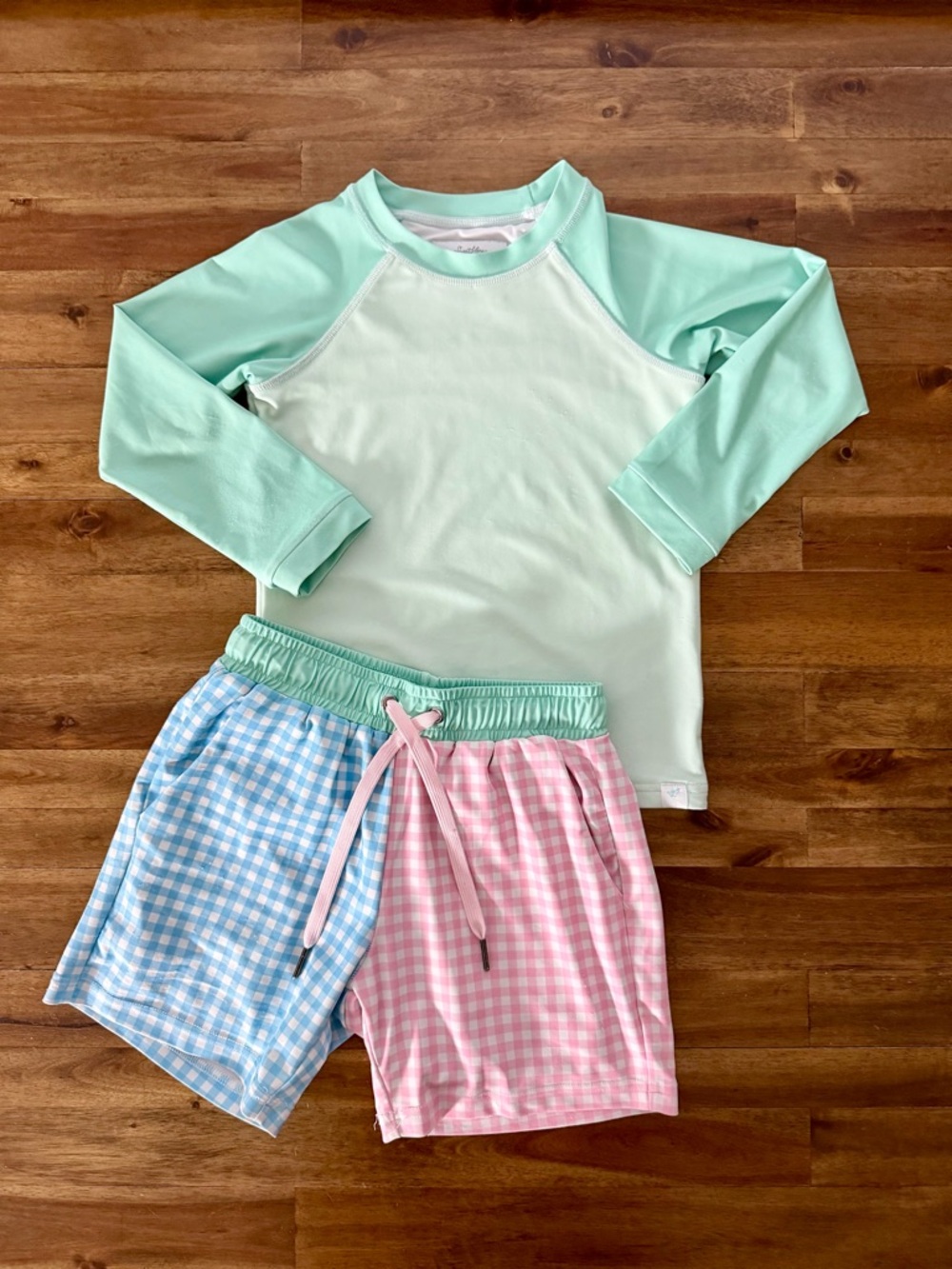SweetHoney Boys Rash Guard Swim Shorts Set Cotton Candy Check 6 Beach Vacation
